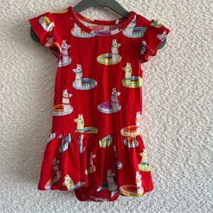 Posh Peanut Llama Emilio Pool‎ Float Red Dress Bodysuit Bamboo Size 12-18 Months
